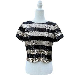 Dillard’s Gianni Bini Black and Silver Sequin Crop Top Christmas Party Holiday